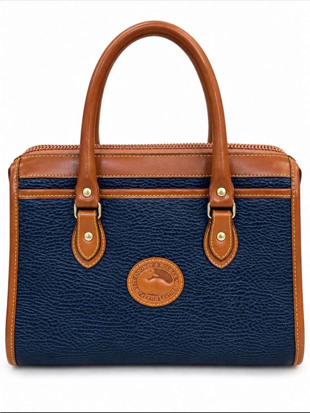 Dooney & Bourke All Weather Leather Navy and British Tan Leather Satchel